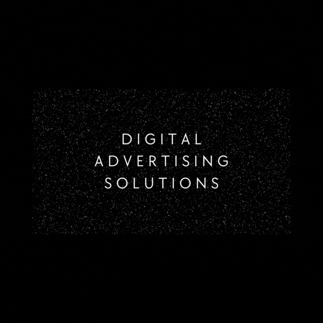 Digital Advertising Solutions, in white lettering amid particles on black
